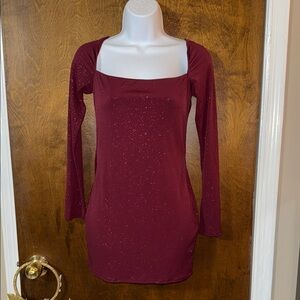 Lucy in the Sky Sparkling Maroon Long Sleeve Dress